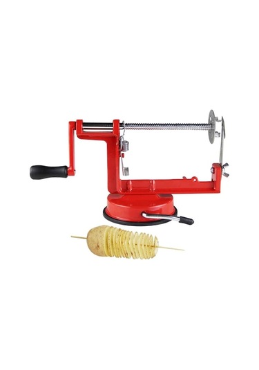 Manuel Paslanmaz Çelik Sebze-meyve Spiral Dilimleyici, Sabit Emici Başlıklı, Patates-havuç-karpuz İçin Pratik Kesici Aleti Kırmızı Kırmızı