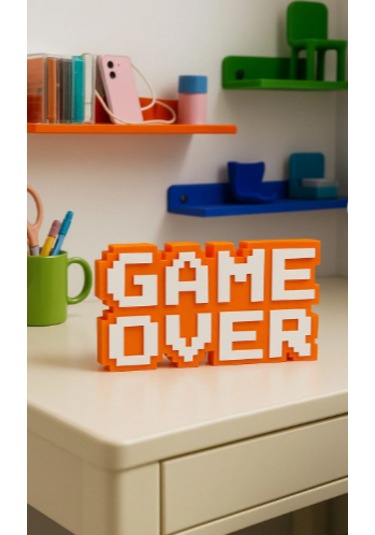 Retro Game Over Kabartmalı Dekoratif Obje - Siyah Masaüstü Ve Duvar Süsü Hediye 01
