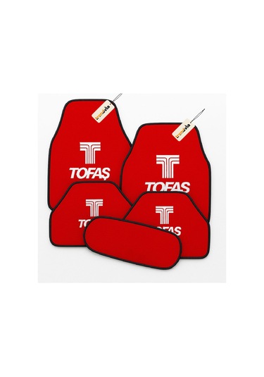 Tofaş Logolu Kırmızı Oto Halı Paspas Seti 5 Parça Kaymaz Taban, Araç İçi Paspas