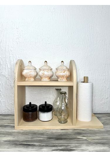 O&a Wood Doğal Ahşap Mutfak-banyo Rafı Tezgah Üstü Düzenleyici Ba