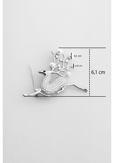 Ren Geyiği 18 Ayar Beyaz Altın Kaplama Gümüş Broş Beyaz Altın Kaplama