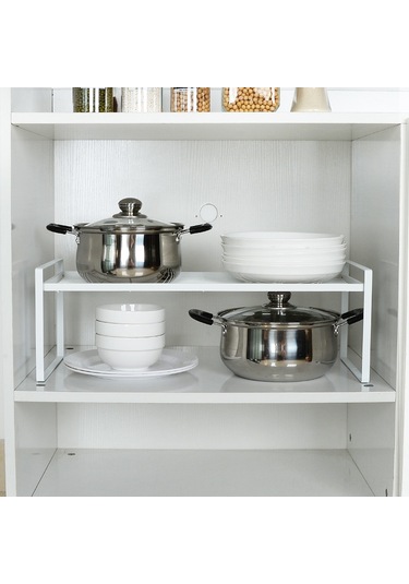 Maiyame Büyük Boy Siyah Yüksek Konfigürasyonlu Mutfak Dolabı İçin Katlı Tabak, Baharat, Tencere Depolama Rafı - Çift Ve Tek Katlı Bölücü Separator Siyah