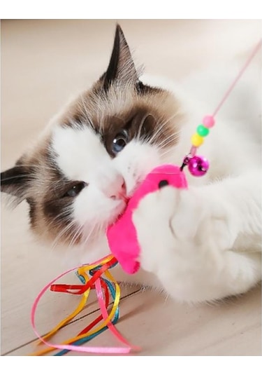 Sesli Zilli Balık Kedi Oltası Oyuncağı 90 CM