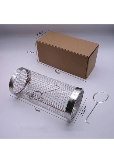 Moveevo 20cm Çelik Döner Barbekü Sepeti, Gıda Seviyesi Paslanmaz Çelik, Toplu Pişirme, Lavabo Uyumlu, Taşınabilir Bbq Aleti Çok Renkli