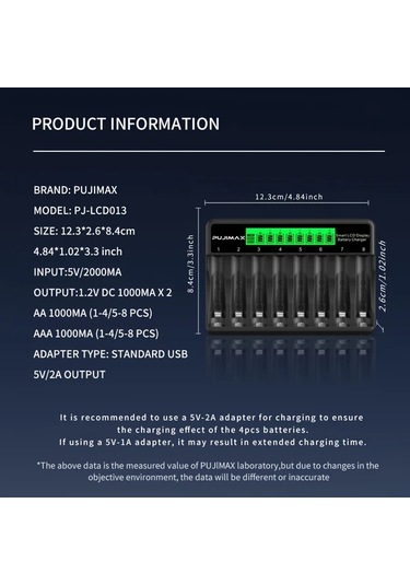 Xuweiwei Pujımax 013 8 Yuva Beyaz Lcd Ekran Akıllı Şarj Cihazı Usb Güç Modu Hızlı Şarj Aa Aaa Batarya