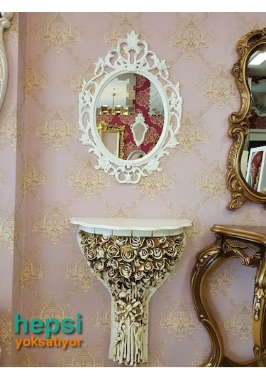 Vintage Taç Model Beyaz Renk Dekoratif Ayna Beyaz