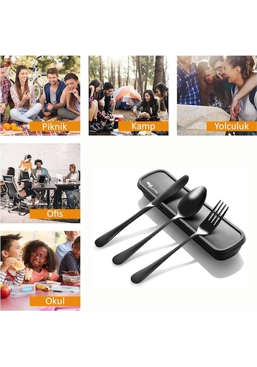 Valkyrie Kutulu Yolculuk Çatal Bıçak Kaşık Seti Ofis Restaurant Okul Kamp 1. Sınıf Paslanmaz Çelik C3403 Siyah