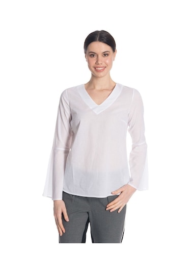 Bulalgiy Kadın Beyaz Kolları Volan Bluz - Bga527450
