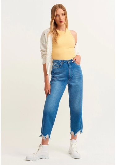 Mea Capio Kadın Sarı Fitilli T-shirt Halter Yaka Örme Atlet SARI