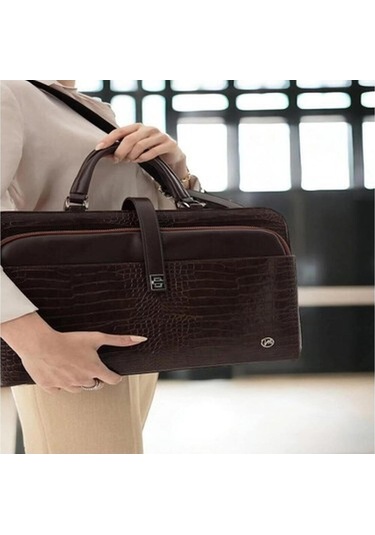 Evrak Laptop Çantası Kahverengi Rugan Siyah