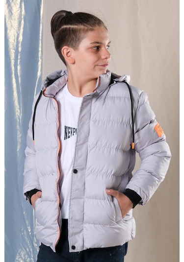 Designed Kapüşonlu Içi Polar Astarlı Erkek Çocuk Şişme Mont