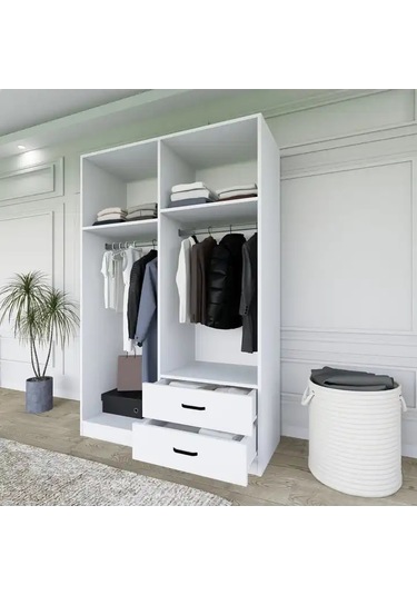 Yaman Mat Beyaz 4 Kapılı 2 Çekmeceli Elbise Dolabı - Gardırop Beyaz