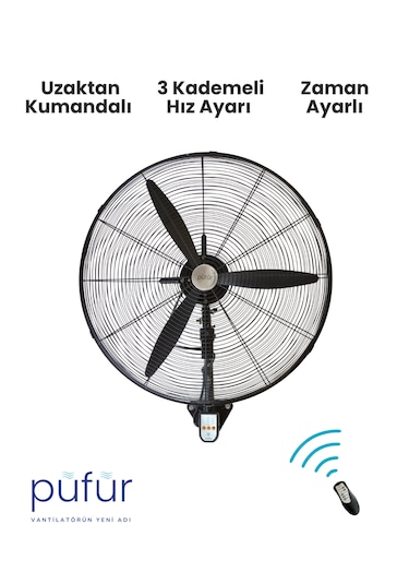 2 Adet Püfür Sanayi Duvar Tipi Vantilatör Uzaktan Kumandalı 65cm