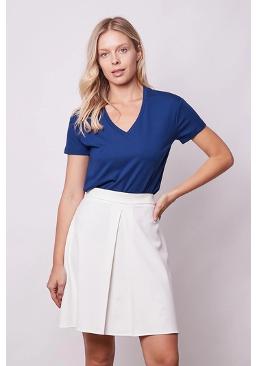 Kadın Yüksek Bel Hafif Likralı Kumaş Pilikaşeli Diz Boy Çan Etek-krem Krem