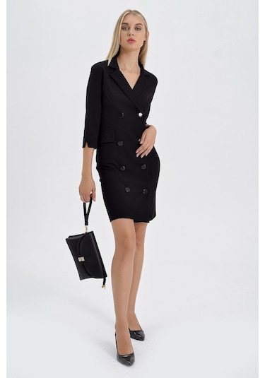 Sırt Dekolteli Anvelop Ceket Elbise Siyah