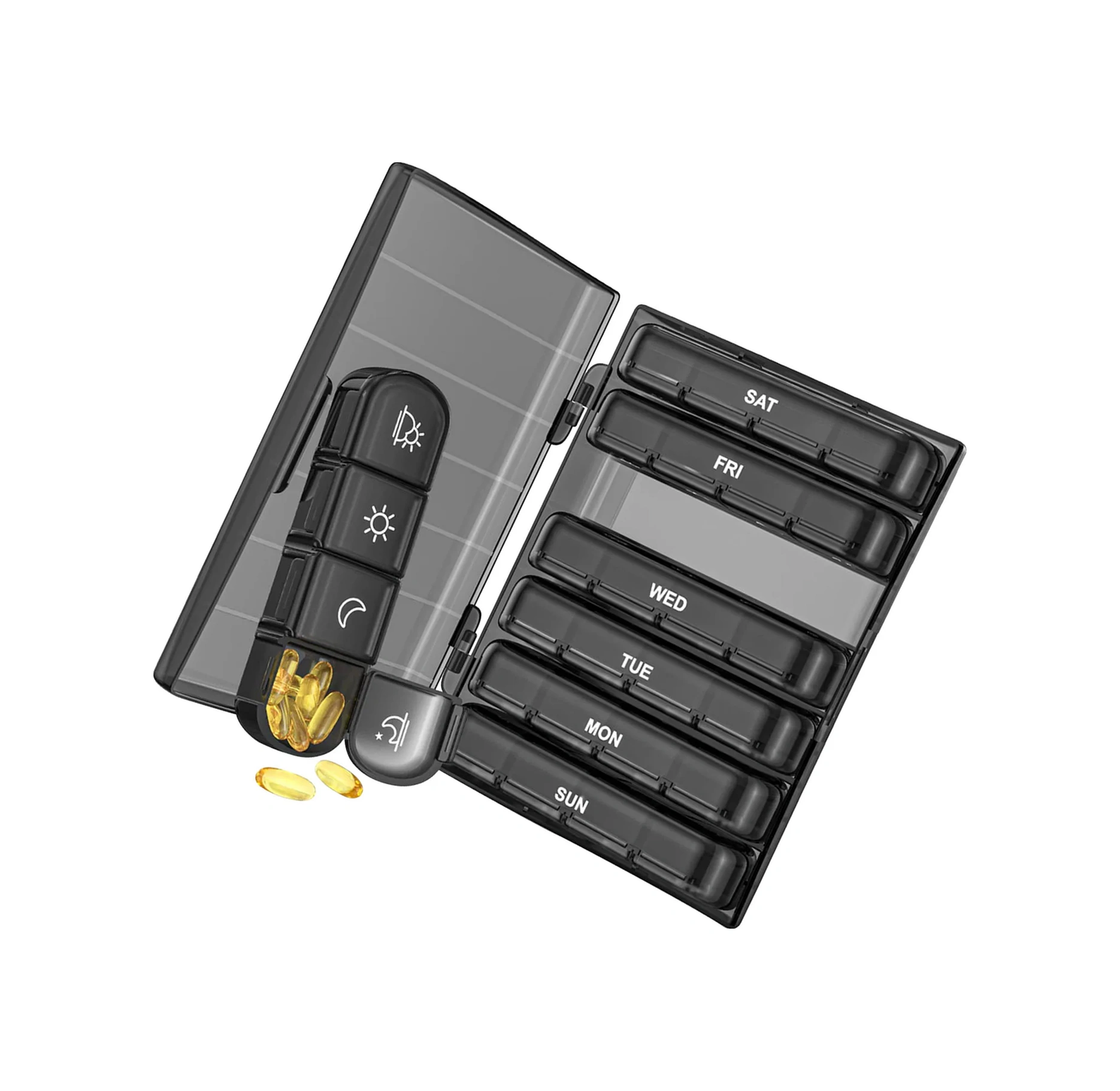 Kosona 7 Günlük 28 Bölmeli Sağlık İlaç Kutusu - Taşınabilir Abs+pp Malzeme İlaç Organizerı Siyah Siyah