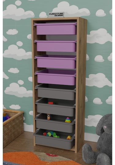 8 Sepetli Çok Amaçlı Oyuncak Dolabı - Atlantik Çam-pembe&gri