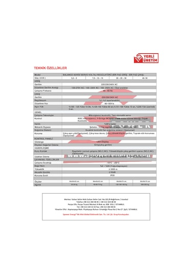 Spower Balance 1 Servo 7,5 Kva Monofaz 1f/1f Otomatik Voltaj Regülatörü