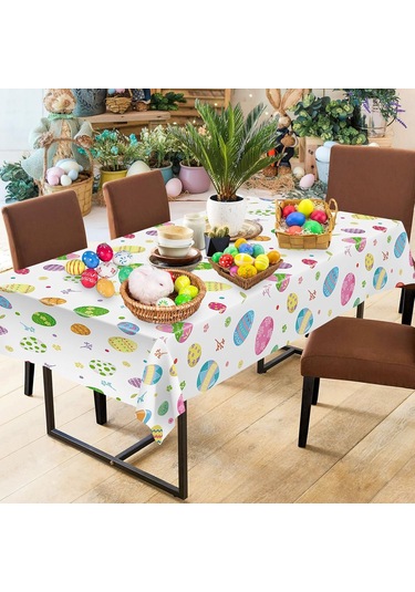 Gajeena Paskalya Renkli Yumurta Desenli Plastik Masa Örtüsü Seti - 137x274 Cm Büyük Boy Paskalya Masa Kaplaması