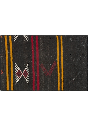 Siyah Sarı Kırımızı Çizgili El Dokuma Kilim Paspas