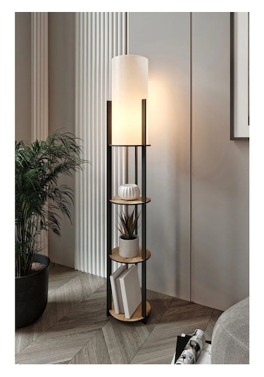 Ravilo Radiante Yuvarlak Raflı Lambader Meşe