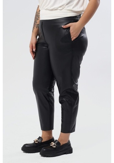 Suni Deri Beli Lastikli Cepli Pantolon