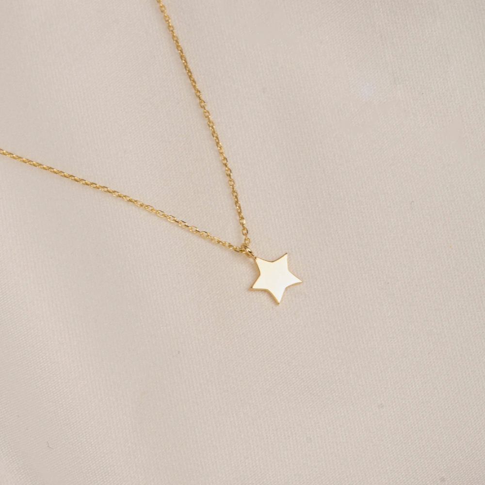 Gümüş Kolye - Minimal Yıldız 925 Ayar Gümüş Kolye Sarı