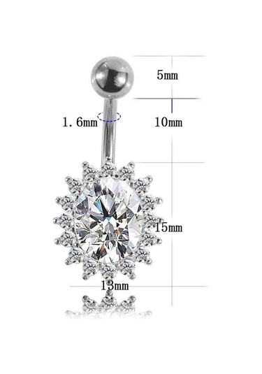 Chavin Komple Taşlı Çiçek Göbek Piercing et13 Beyaz