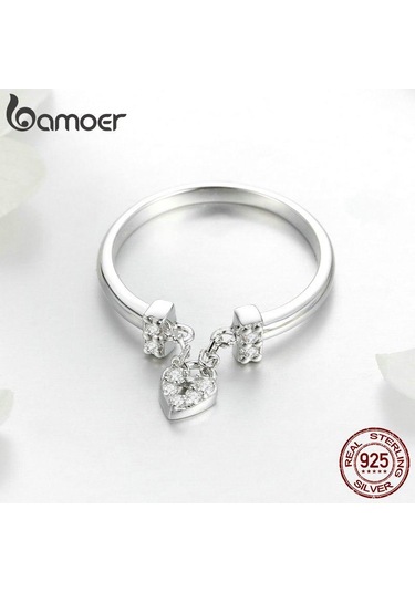 Bamoer Hakiki 925 Ayar Gümüş Aşk Kalp Kilit Aydınlık Cz Alyans