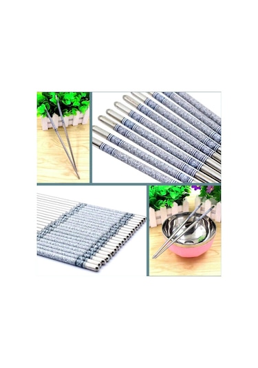 Omeniv İki Çift (4) Bleu Blanc Metal Chopstick Set Sushi Noodle