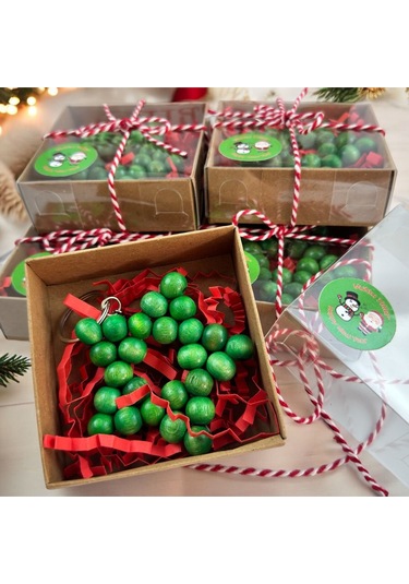 Yılbaşı-yeni Yıl - Hediyesi Kutulu Yeşil Ahşap Boncuk Yıldız Anahtarlık