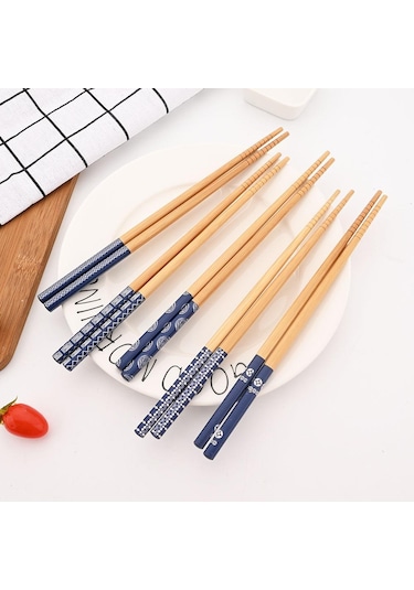 Yeniden Kullanılabilir 5 Çift Sofra El Yapımı Bambu Japon Doğal Ahşap Çubuklarını Suşi Gıda Renkli Ahşap Çatal Kaşık Tk. 56646324