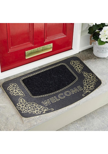 Welcome Yazılı Kauçuk Toz Tutucu Kapı Önü Paspası Gold