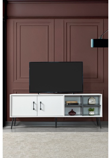 3612 Şile Metal Ayaklı Metal Kulplu 160 Cm Tv Ünitesi - Beyaz Beyaz