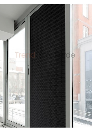 Siyah Plise Katlanır Cam Balkon Perdesi - Ofis Perdesi - Salon Perdesi - 048 Siyah