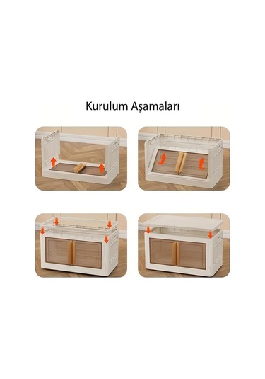 Sunup Sn-25883 72l Katlanabilir Plastik Saklama Kutusu Renkli Kapaklı Tekerlekli 40x64x37cm Beyaz