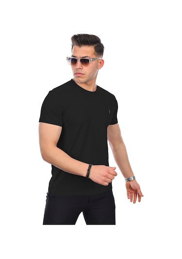 Erkek Siyah-Beyaz Standart Bisiklet Yaka 4'lü Tişört Siyah - Beyaz