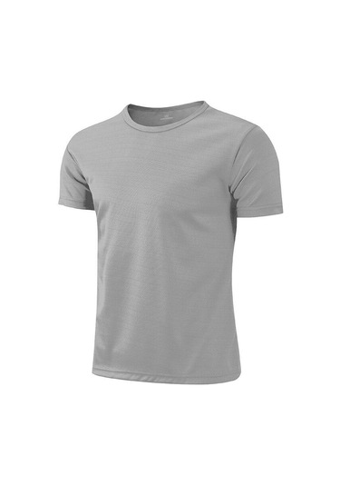 Gri Spor Fitness T-shirt Erkek Yaz Örgü Serin Koşu Hafif Çabuk Kuruyan Kısa Kollu L-3xl
