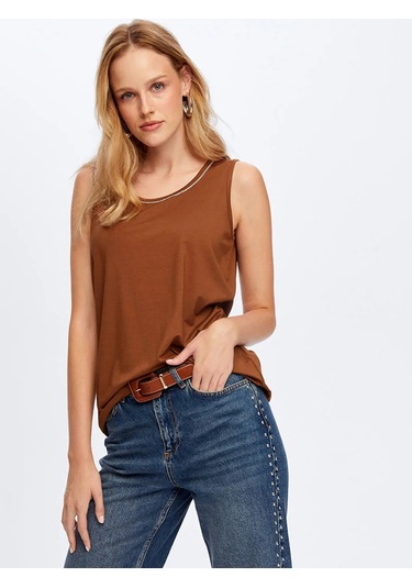 Faik Sönmez Yakası Şeritli Kadın Askılı Bluz W26atl002 Kahve