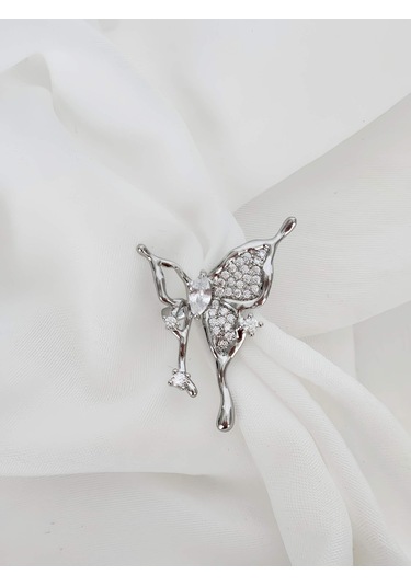 Kelebek Model Sıkıştırmalı Kıkırdak Gümüş Renk Sol Kulak Küpe Silver