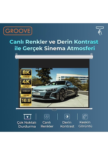 Groove Vizio Pro 120 Inch 265x150cm Blackout Işık Geçirmez Profesyonel Projeksiyon Perdesi