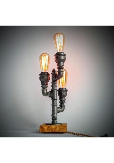 Borulardan Masa Lambası, Endüstriyel Aydınlatma,hediyelik Rustik Siyah