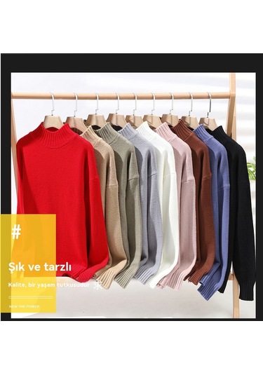 Sonbahar Ve Kış Çok Renkli Bol Balıkçı Yaka Kazak Örme Kazak Erkek Siyah