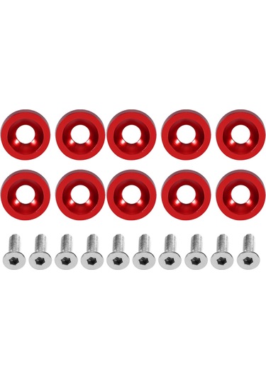 Kosona Araba Modifikasyonu 6mm Paslanmaz Çelik Ve Aluminyum Dekoratif Vida Seti - 10 Adet Yonga + 10 Adet Vida Kırmızı - Tampon, Plaka Tutucu Uyumlu