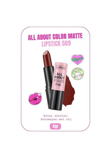 Callista All About Color Matte Lipstick Mat Görünümlü Ruj 509 Ruby Reing - Bordo