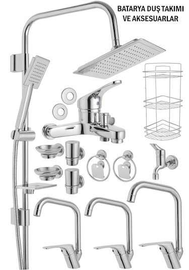 8962 Mutfak Lavabo Banyo Bataryası Robot Duş Takımı Köşe Borulu Musluk Armatür Siyah Beyaz Krom Renkler Krom