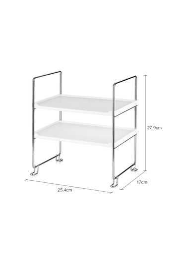 Moveevo Katlanabilir 2 Katlı Mutfak & Banyo Düzenleyici Raf - Beyaz & Gümüş Diğer