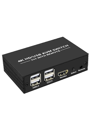 Alfais 4306 Hdmi Kvm Switch 2 Port Usb Type C 2 PC Tek Kasa Klavye ve Mouse Kontrol Çoklayıcı