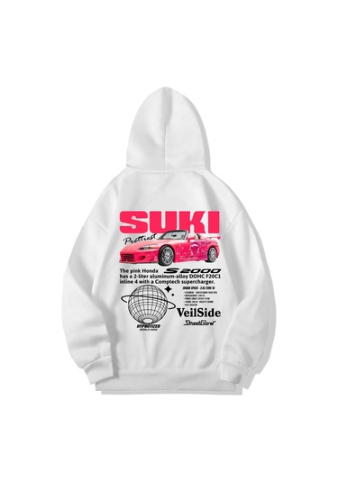 Brz Collection Unisex Oversize Fast And Furious Suki Hoodie Beyaz Beyaz