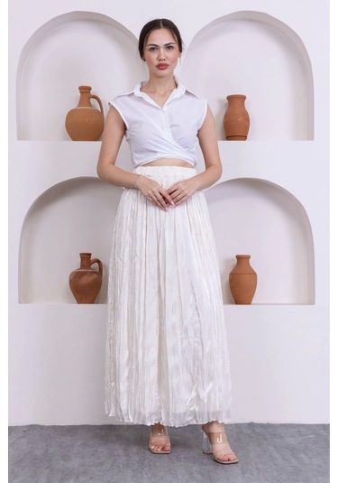 Kırışık Detaylı Etek 6034-krem Krem